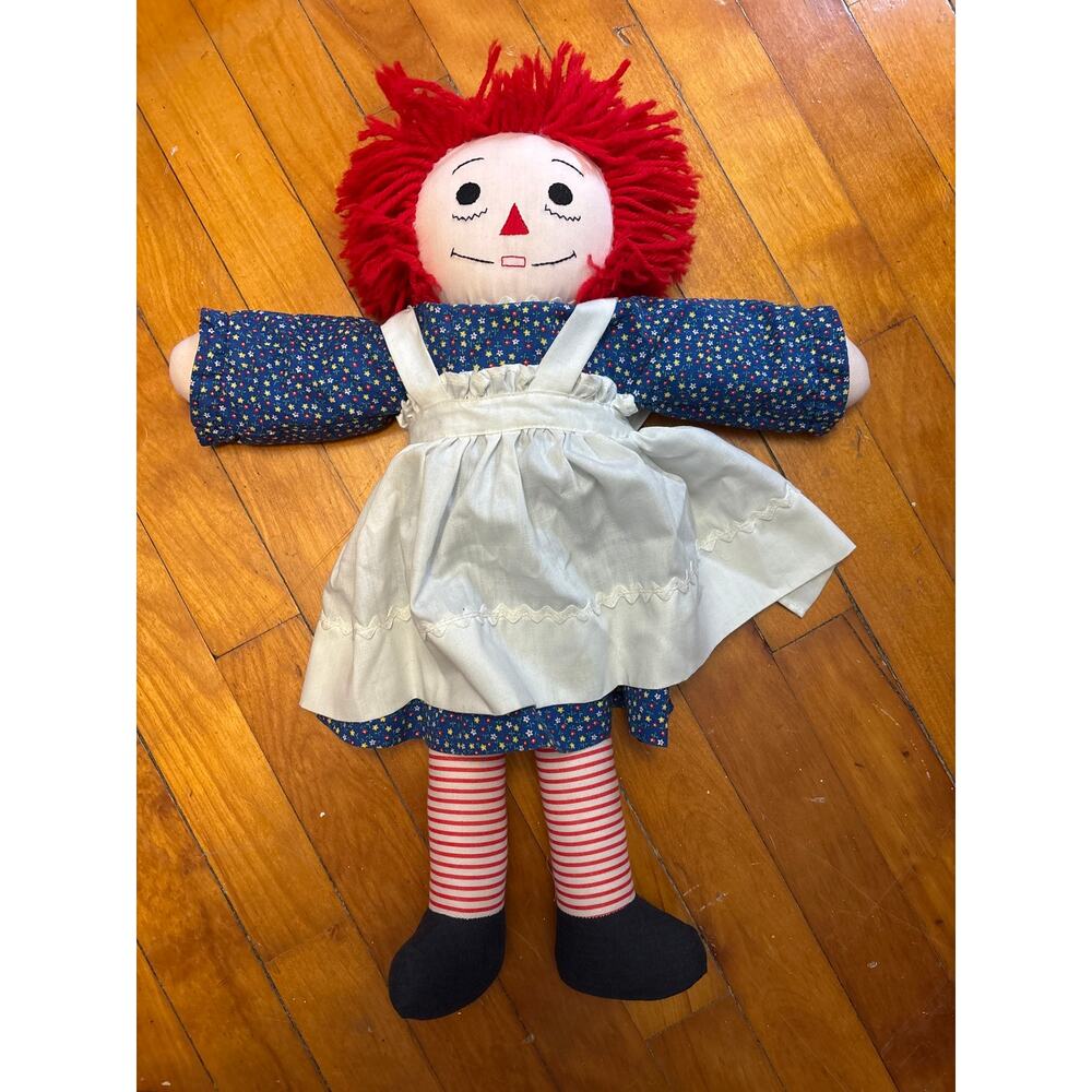 Vintage Raggedy Ann rag doll 19" Red Yarn Hair w/ embroidered facial features